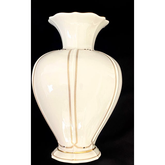 Vintage Large 9 7/8 Inch Lenox Vanguard Collection Ivory Porcelain Art Deco Trim Vase For Sale In Denver - Image 6 of 18