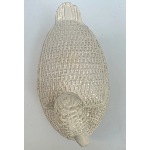 Ceramic Cottage Chic White Wicker Ceramic Goose Tureen With Lid For Sale - Image 7 of 12