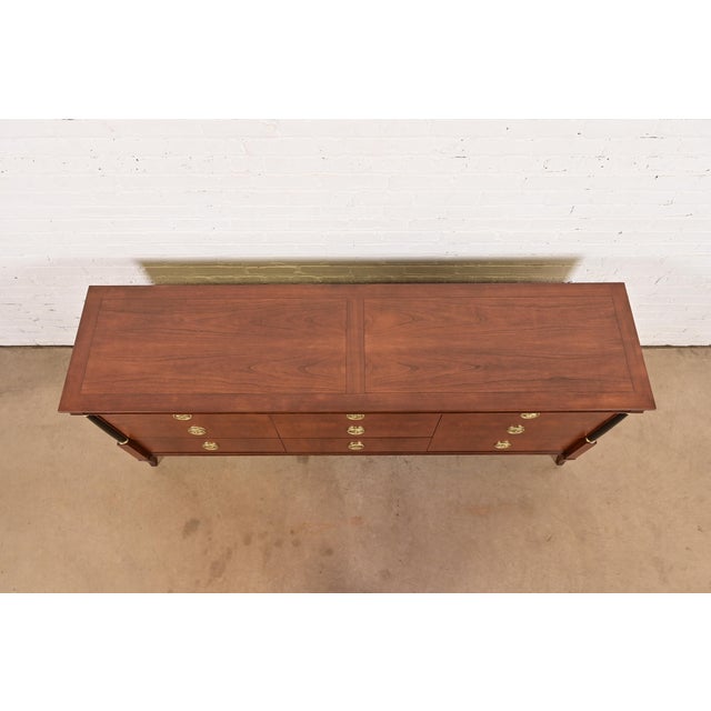 Brown Baker Furniture French Empire Cherry Wood Triple Dresser or Credenza, Newly Refinished For Sale - Image 8 of 11