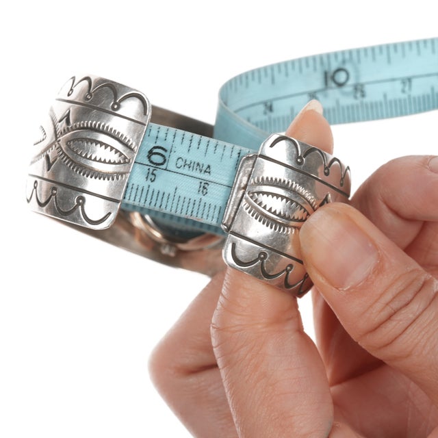 6.5" Carson Blackgoat Navajo sterling watch cuff bracelet hand stamped For Sale - Image 9 of 10