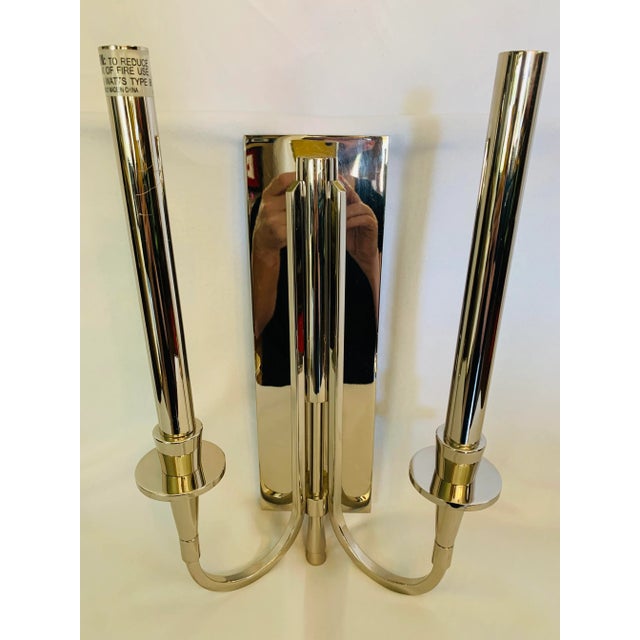 This 16” Contemporary Nickel-Finish Sconce was salvaged from The Foundry Showroom L.A. ~ The sleek design and highly...