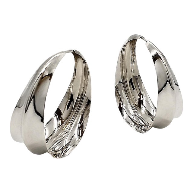 1990s Ridge Hoops, Anticlastic Silver Earrings, Gerhard Herbst Studio,Mid Century Style., Set of 2 For Sale