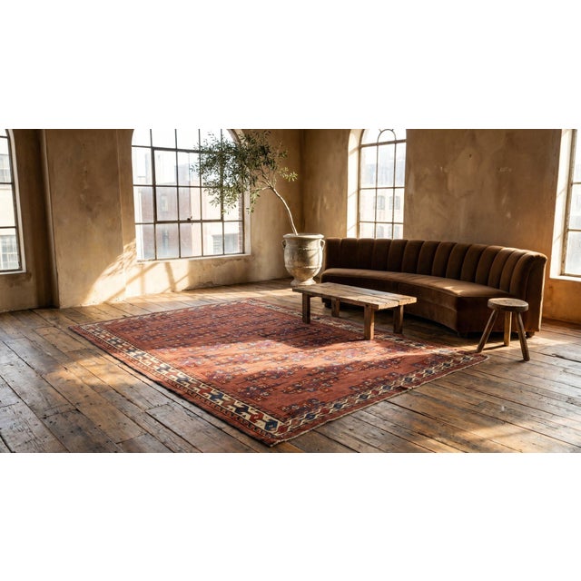 1870s Oxblood Red Antique Central Asian Turkmen Yamoud Rug 5'2" X 7'10" Handknotted Wool Carpet For Sale - Image 12 of 13