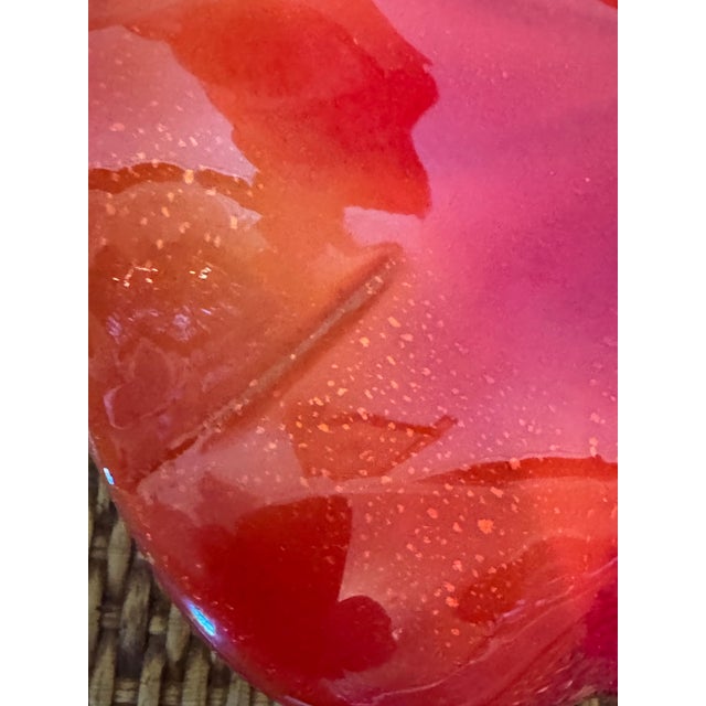 Murano Murano Leaf-Form Red and Persimmon Ashtray or Candy Dish with Gold Flecks, Seguso Style For Sale - Image 4 of 6