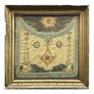 Antique 18th Century Hand Painted Silk Masonic Apron, Framed For Sale