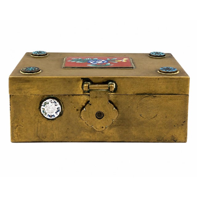 Chinese Vintage Chinese Brass Cloisonne Enamel Trinket Box Floral For Sale - Image 3 of 14