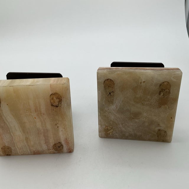 Metal 1972 C. Jere School Desk Bookends Pair Copper Onyx Bases Signed Artisan Hous For Sale - Image 7 of 8