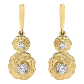 14K Yellow Gold Plated Sterling Silver 1/2 Cttw Lab Grown Diamond Matte Finish Drop Earrings For Sale