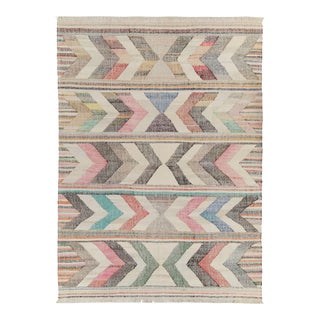 Contemporary Kilim Wool Beige Pink Chevron Arrow Pattern For Sale