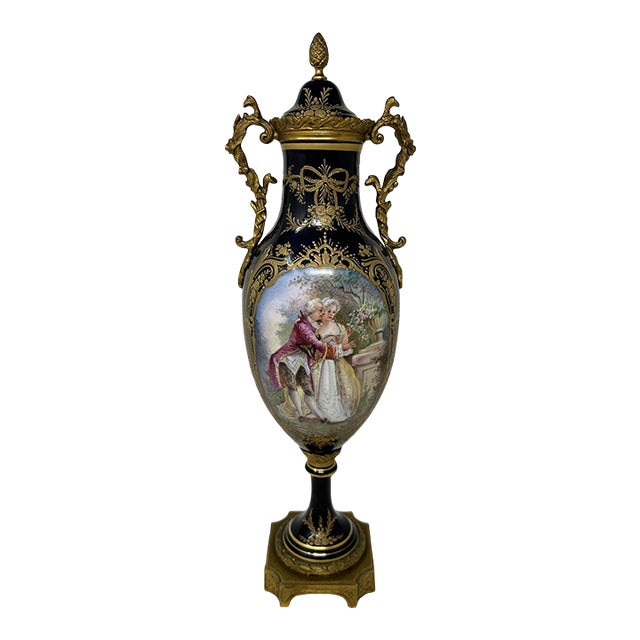 Antique French Sèvres Porcelain Ormolu Gilt Bronze Dore Urn Vase Centerpiece For Sale