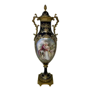 Antique French Sèvres Porcelain Ormolu Gilt Bronze Dore Urn Vase Centerpiece
