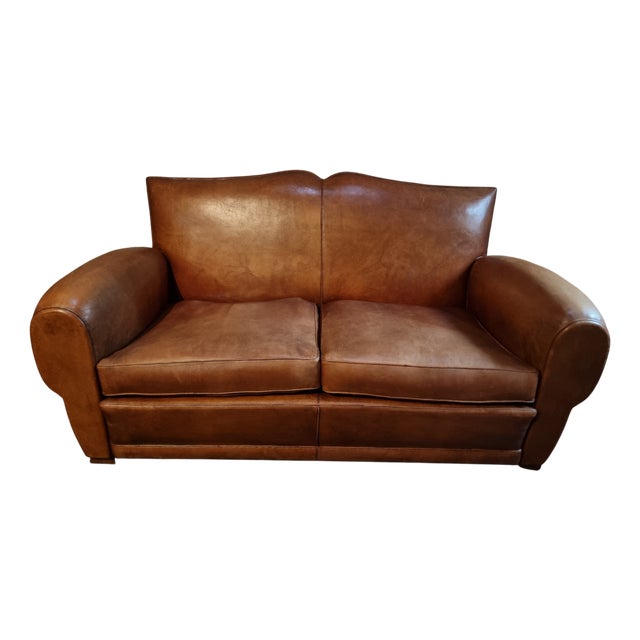 Vintage Leather Moustache Sofa, France, 1940s-1950s For Sale