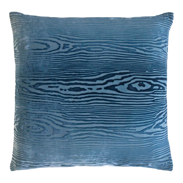 Kevin O'Brien Woodgrain Faux Bois Denim Cut Velvet 18" Pillow For Sale