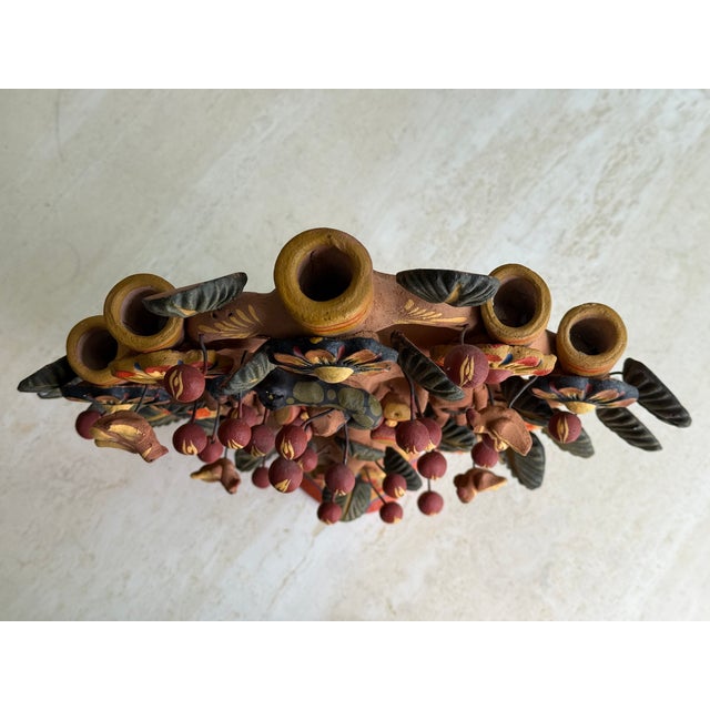 Sculpture Materials Mexican Folk Art Ceramic Candelabra Tree of Life Adam and Eve For Sale - Image 7 of 8