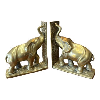 Vintage Brass Elephant Bookends, a Pair For Sale