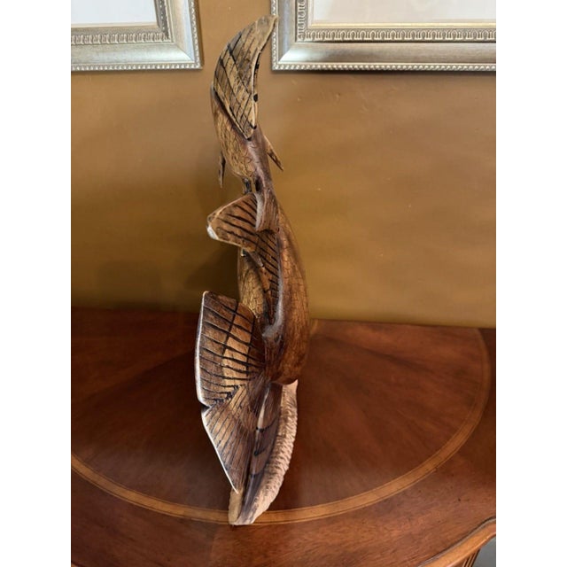 Vintage 1950s Indonesian Hand-Carved Teak Angelfish Sculpture – 19.5" For Sale - Image 11 of 12