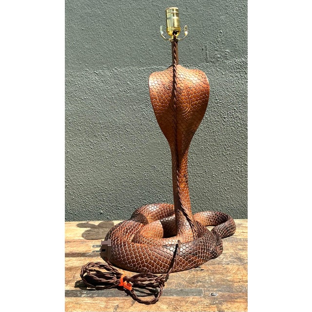 Vintage Hand Carved Wood Cobra Lamp For Sale - Image 9 of 12