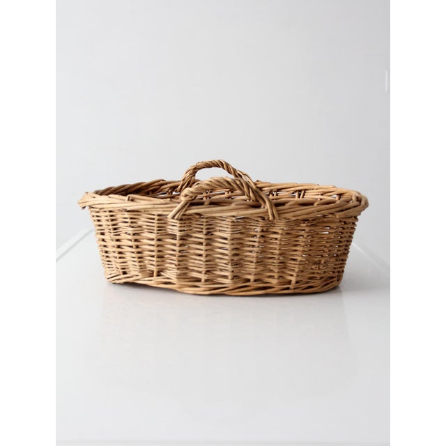 Farmhouse Vintage Wicker Gathering Basket With Handles For Sale - Image 3 of 13