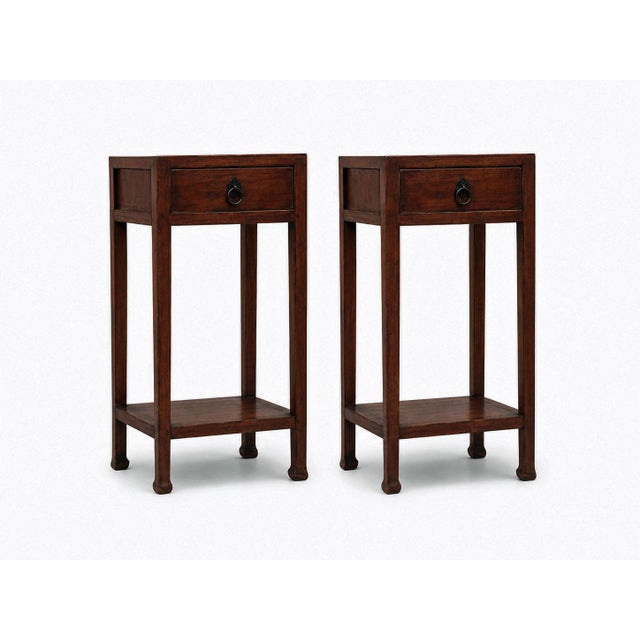 Chinese Pair of Asian Accent Tables or Night Stand With Drawer For Sale - Image 3 of 7