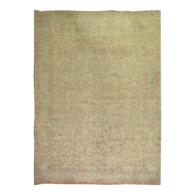 Feminine Persian Antique Kerman Brown Pink Rose Accent Room Size Rug For Sale