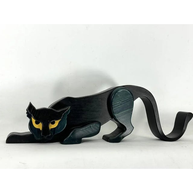 Vintage Italian Black Panther Sculpture in Thick Wood, Italy, 1980s For Sale - Image 12 of 13