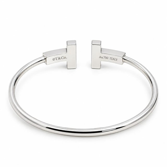 Mid 20th Century Mid 20th Century Tiffany & Co. 18k White Gold T Wire Cuff Bangle For Sale - Image 5 of 5