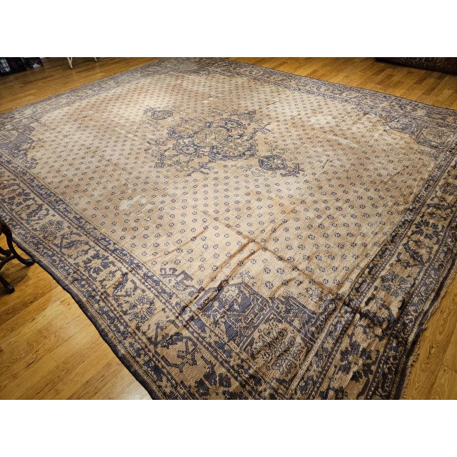 Vintage Turkish Oushak Rug, Hand-Knotted Wool, Geometric Design, Camelhair, 15' X 18' For Sale - Image 10 of 18