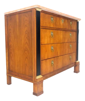 1970s Baker 4 Drawer Marble Top Neoclassical Empire Revival Console Chest Dresser