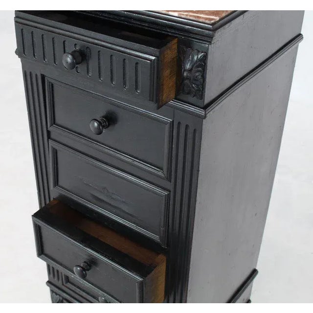 Traditional 1990s Edwardian Marble Top Ebonized Black Four-Drawer Barber Stand For Sale - Image 3 of 12