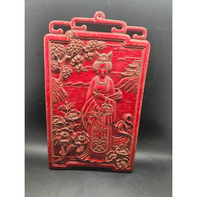 Antique Asian 3d Cinnabaresque Woman Wall Art