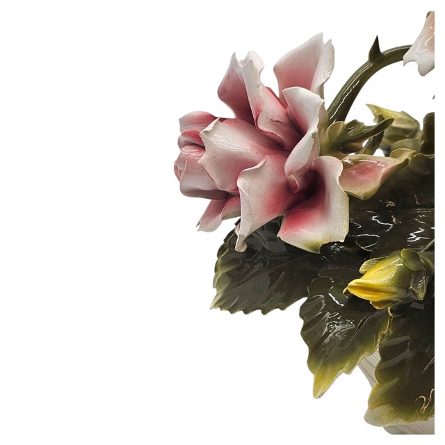 VTG Large Italian Porcelain Rose Bouquet Basket Centerpiece Capodimonte 22.5” For Sale - Image 16 of 18