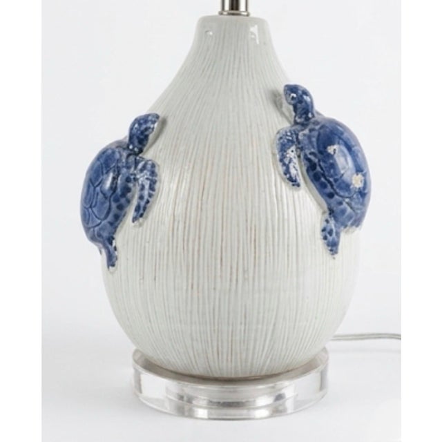 2000 - 2009 Vintage Italian Ceramic Sea Turtle Table Lamp in Blue & White For Sale - Image 5 of 9