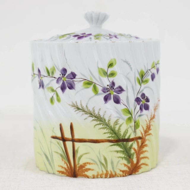 This exquisite vintage Victorian porcelain set features a beautifully hand-painted shaving mug, a floral tumbler, and a...