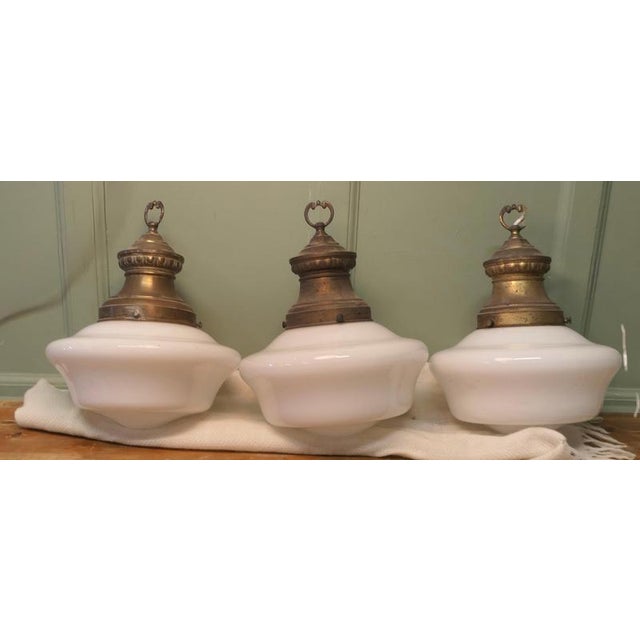 Industrial Industrial Glass Ceiling Lights, 1930s, Set of 4 For Sale - Image 3 of 7