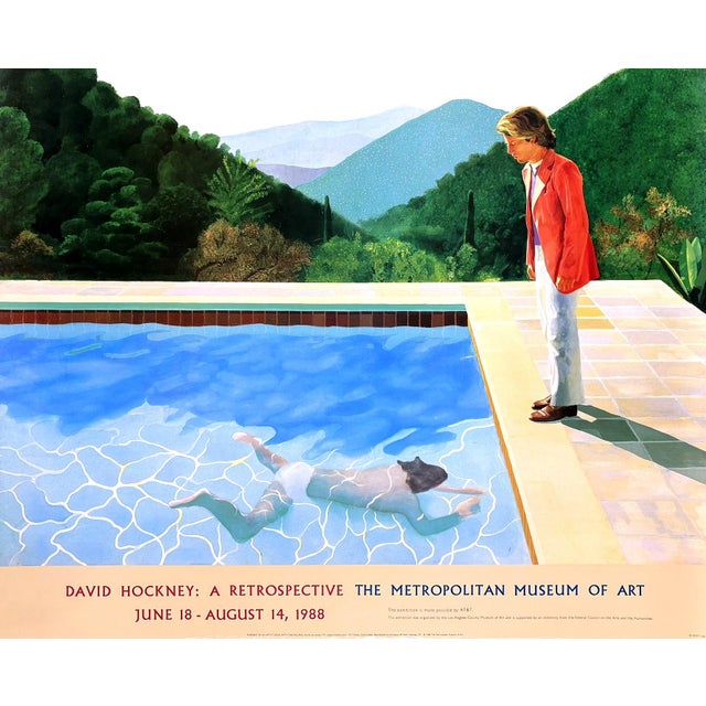 David Hockney Portrait of an Artist (Pool With Two Figures) Original 1988 Retrospective the Metropolitan Museum of Art Poster For Sale