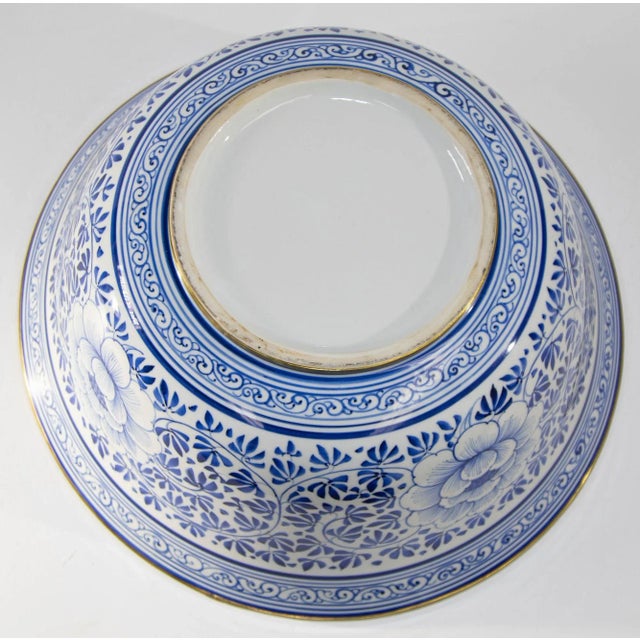 Vintage Maitland Smith Blue and White Large Porcelain Bowl in Floral Pattern For Sale In Palm Springs - Image 6 of 13