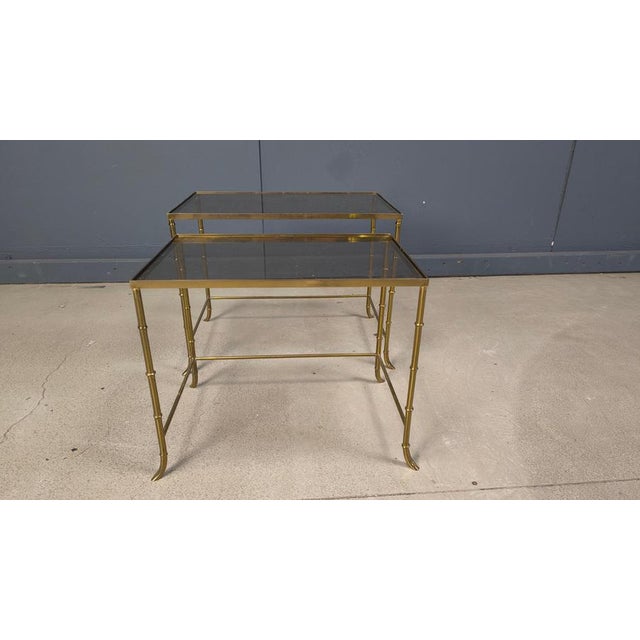Metal Brass Faux Bamboo Nesting Tables, 1960s, Set of 2 For Sale - Image 7 of 12