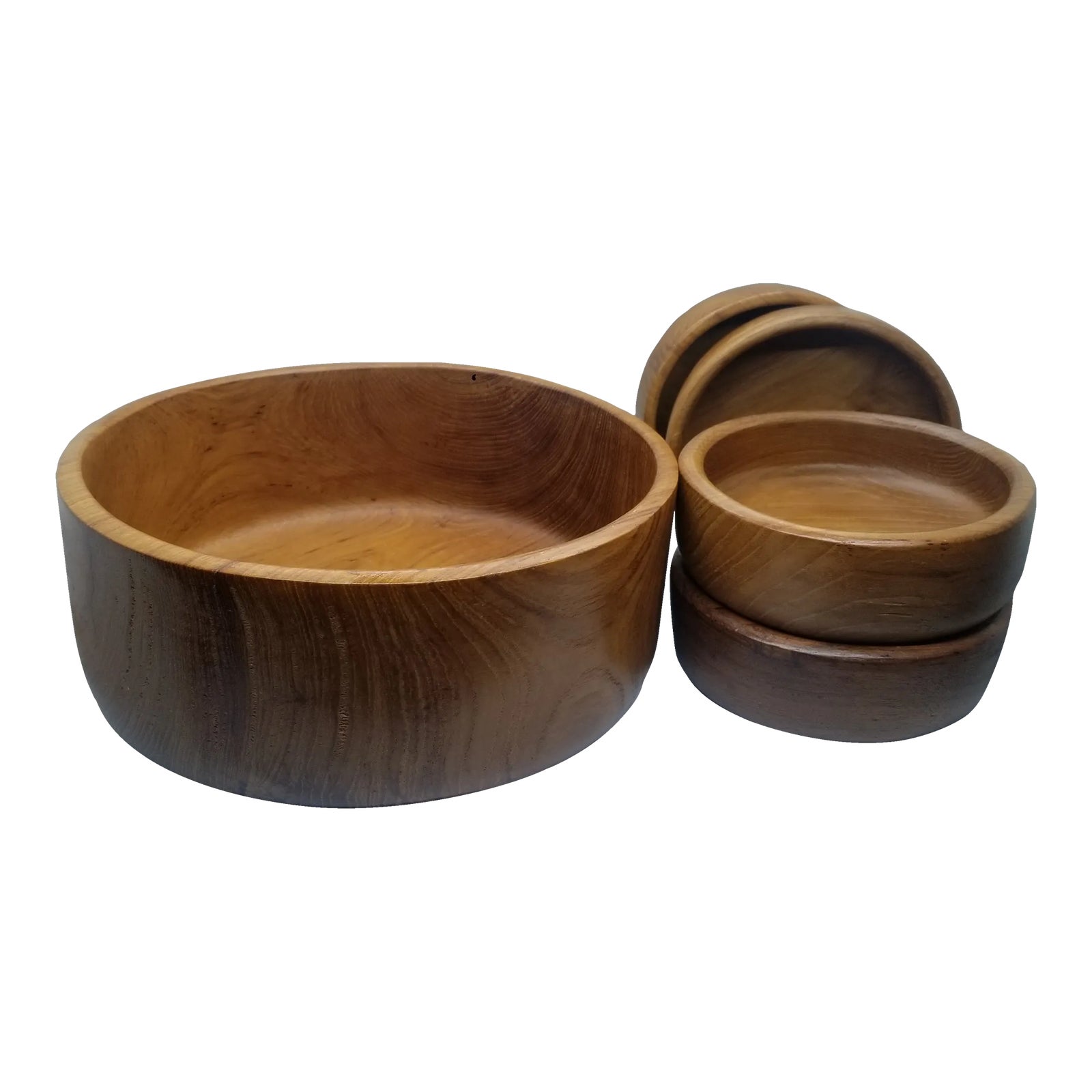 Vintage Teak Wood Salad Bowl Set (5) MCM Chairish