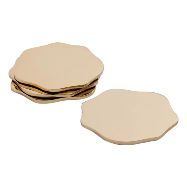 Lina Polished 4.25" Beverage Coasters, Set of 4, Gold For Sale