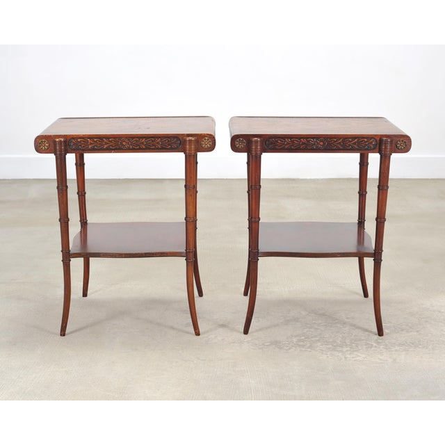 Traditional Pair of Regency Style Mahogany Leather Top Drink Side Tables For Sale - Image 3 of 18