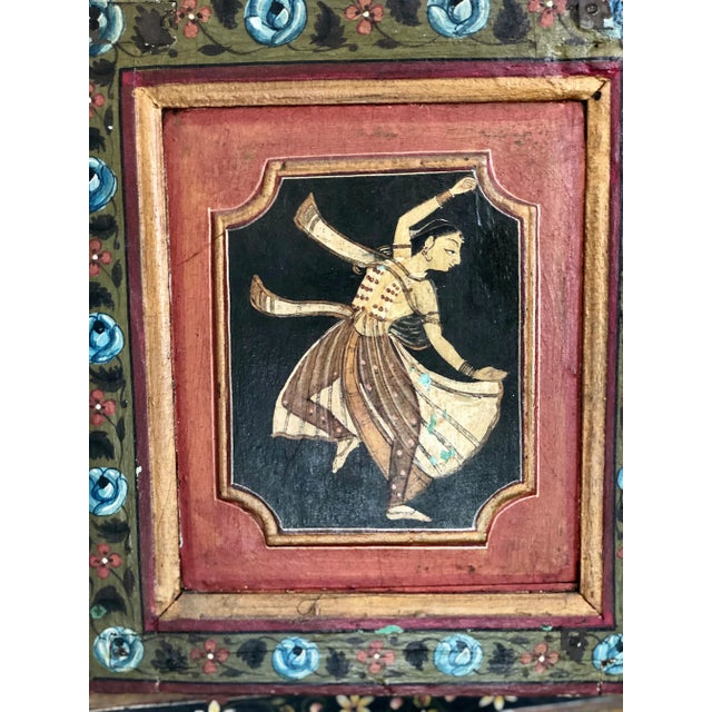 19th Century Indian Hand Painted Carved Wood Window Frame For Sale - Image 5 of 13