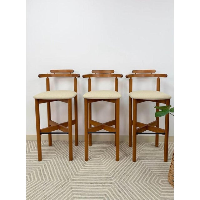 1970s Findahls Mobelfabrik, 3 Danish Teak Bar Stools Mid Century Modern Reupholstered For Sale In Tampa - Image 6 of 7