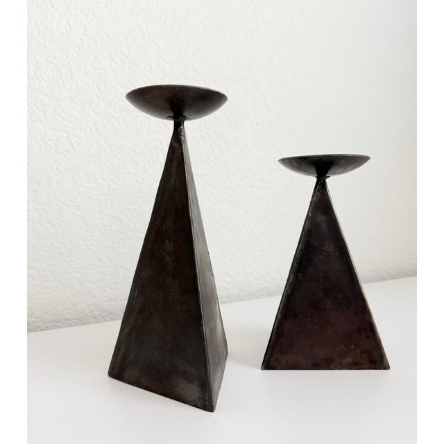 Late 20th Century Brutalist Steel Candle Holders, Set of 2 For Sale - Image 5 of 7