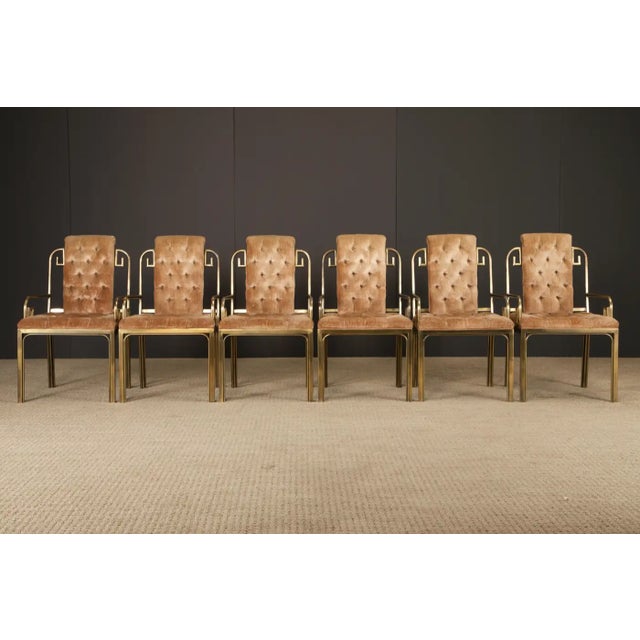 Mid-Century Modern Greek Key Brass & Velvet Dining Chairs by Mastercraft, C. 1970 Italy, Set of 6 For Sale - Image 3 of 18