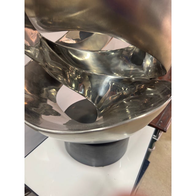 Late 20th Century Large 26” Modern Abstract Polished Steel Sculpture For Sale In West Palm - Image 6 of 8