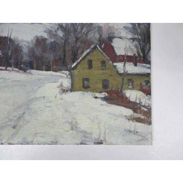 Early 20th Century Snowy Winter Farm Landscape Painting For Sale - Image 4 of 8