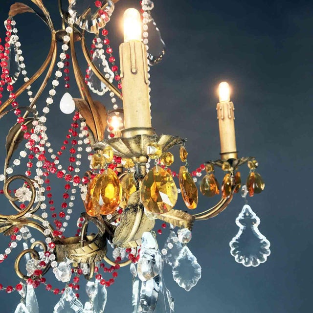 Antique Chandelier with Red Crystals For Sale - Image 13 of 15