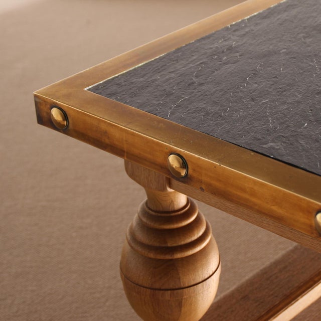 Wood Rustic Coffee Table in Slate, Brass and Oak, Germany, 1970s For Sale - Image 7 of 10