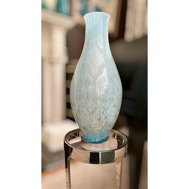 Vintage 1970s–1980s Murano-Style Handblown Art Glass Vase, 21" Tall Blue With Gold Silver Flecks For Sale - Image 14 of 18