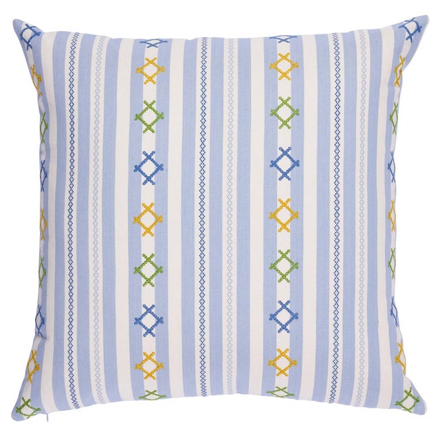 Contemporary Schumacher Rhodes Stripe 24" Pillow in Sky For Sale - Image 3 of 3